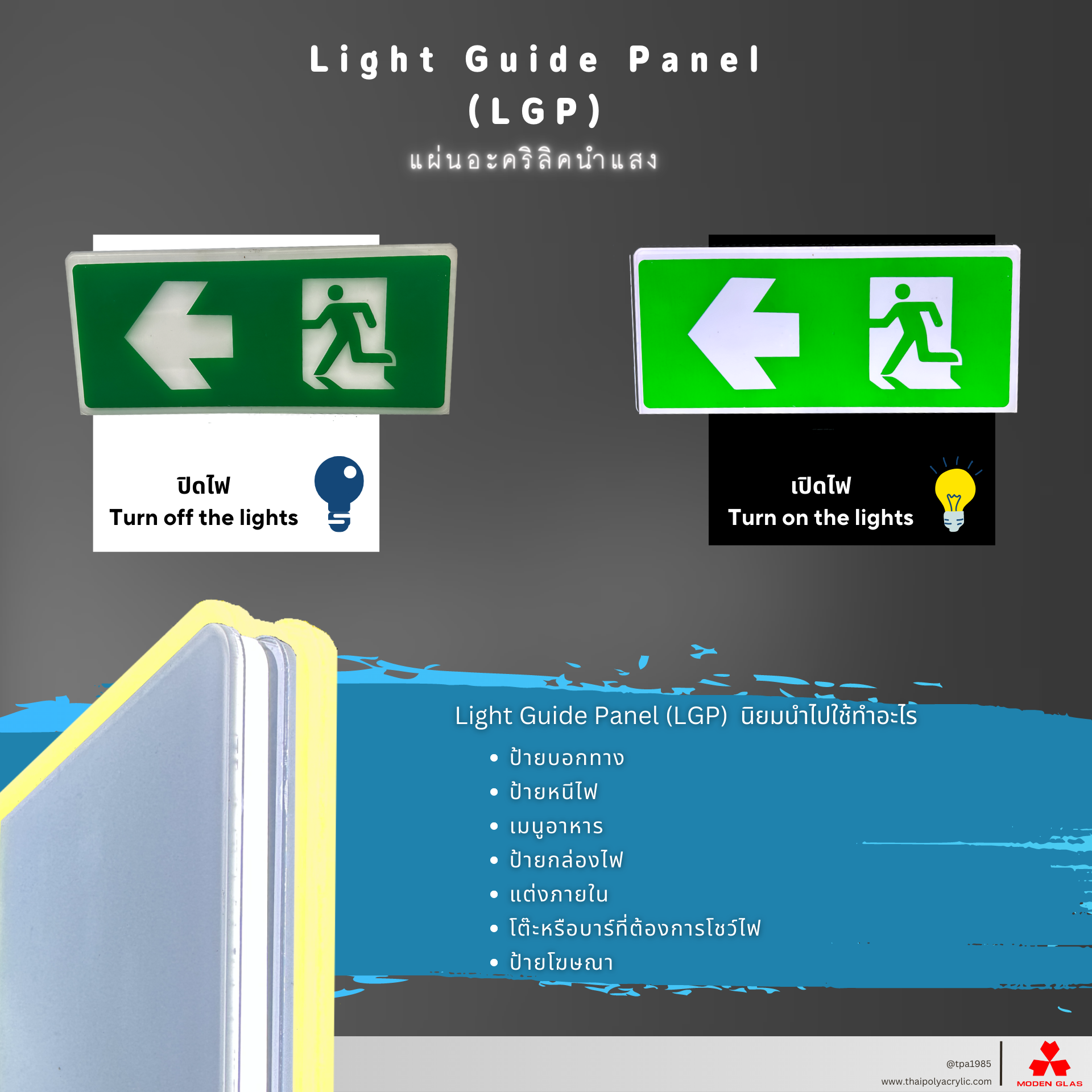 Moden Glas : Light Guide Panel (LGP) : แผ่นอะคริลิคนำแสง